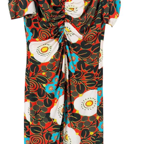NWT‎ Rhode Maci Floral Print Midi Dress Orange Black Cream Blue, Size 0 - Picture 7 of 13